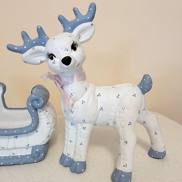 Vintage Kimple Ceramic Mold Christmas Reindeer & Santa Sleigh Quilted Figures - Picture 2 of 16